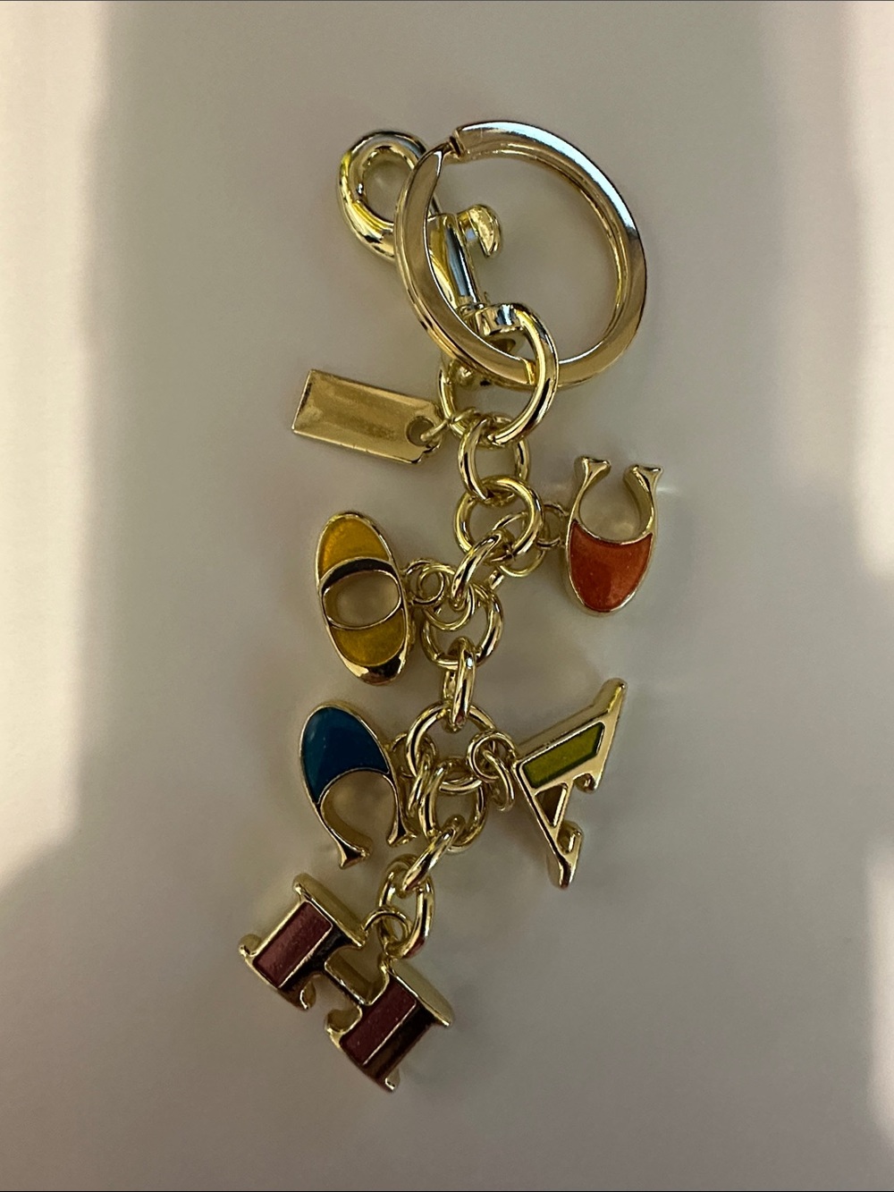 Gold-Tone Enamel Letter Charm Keyring - Multicolor